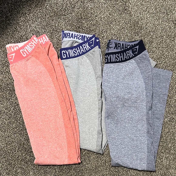Gymshark Pants - Gymshark Women’s Flex Leggings - Coral, Light Gray, and Blue/Gray